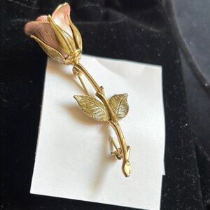 Gold Floral Brooch with Sculpted Petals and Leaves